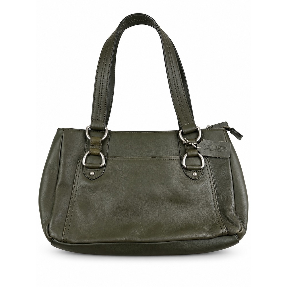 St Johns Bay Vintage Y2K Olive Green Leather Triple Compartment Shoulder Bag